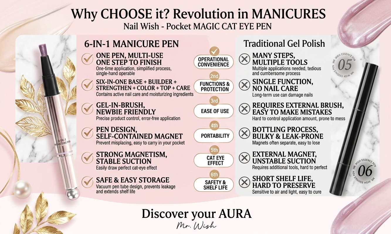 Application steps for magnetic cat eye nail polish pen